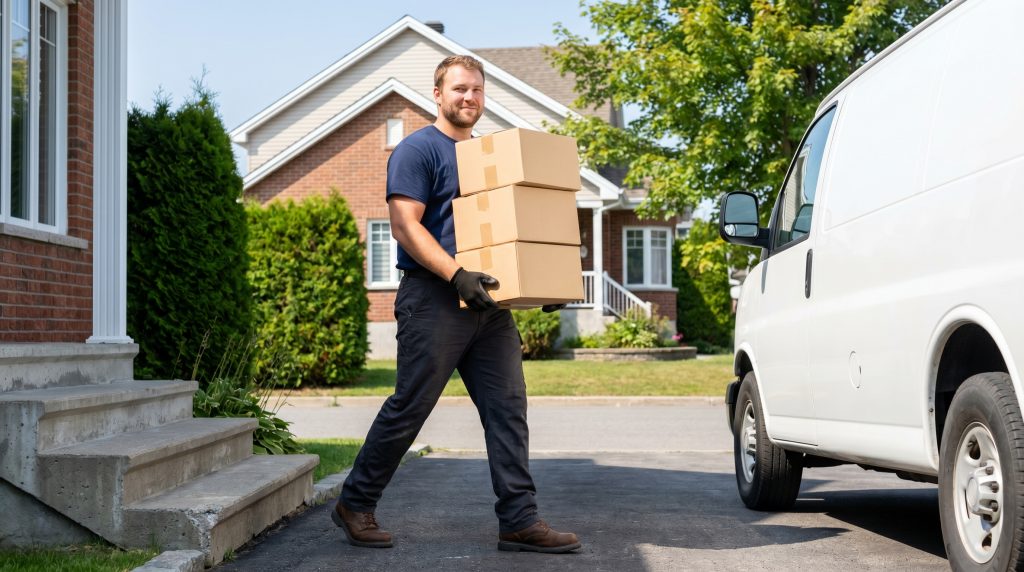 Moving help carrying boxes to a cargo van