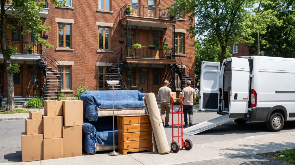 July 1st in Quebec: moving day in front of a Montreal triplex