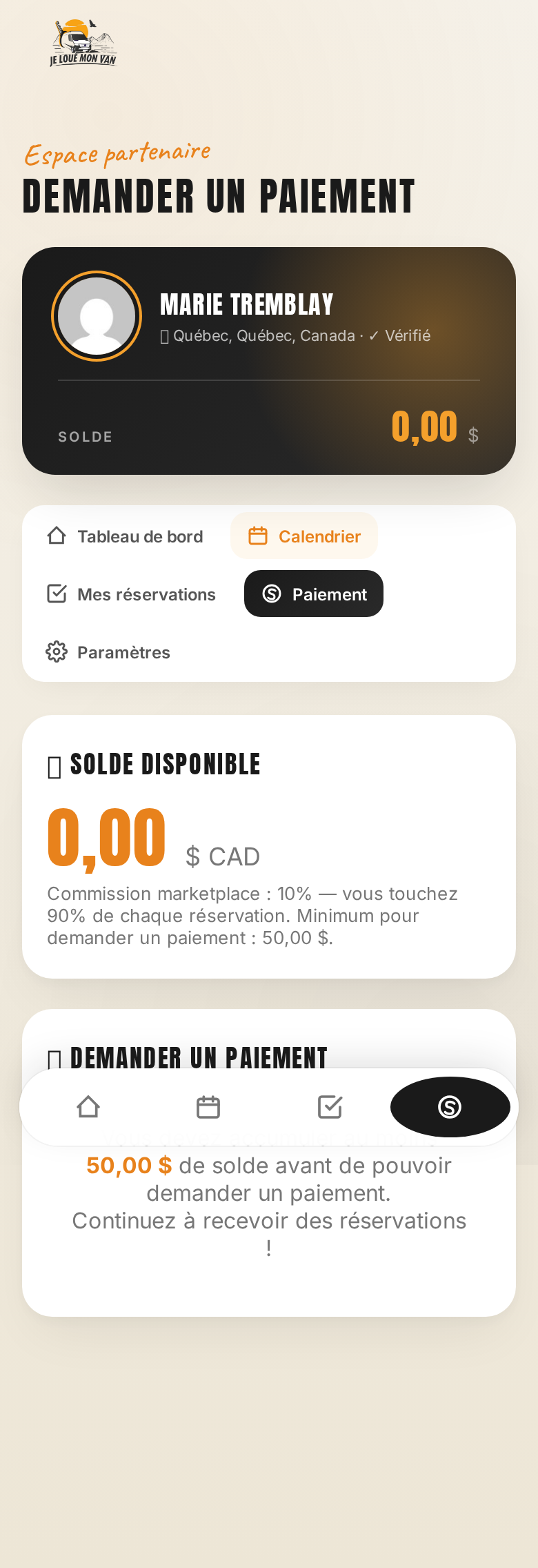 Page paiement mobile