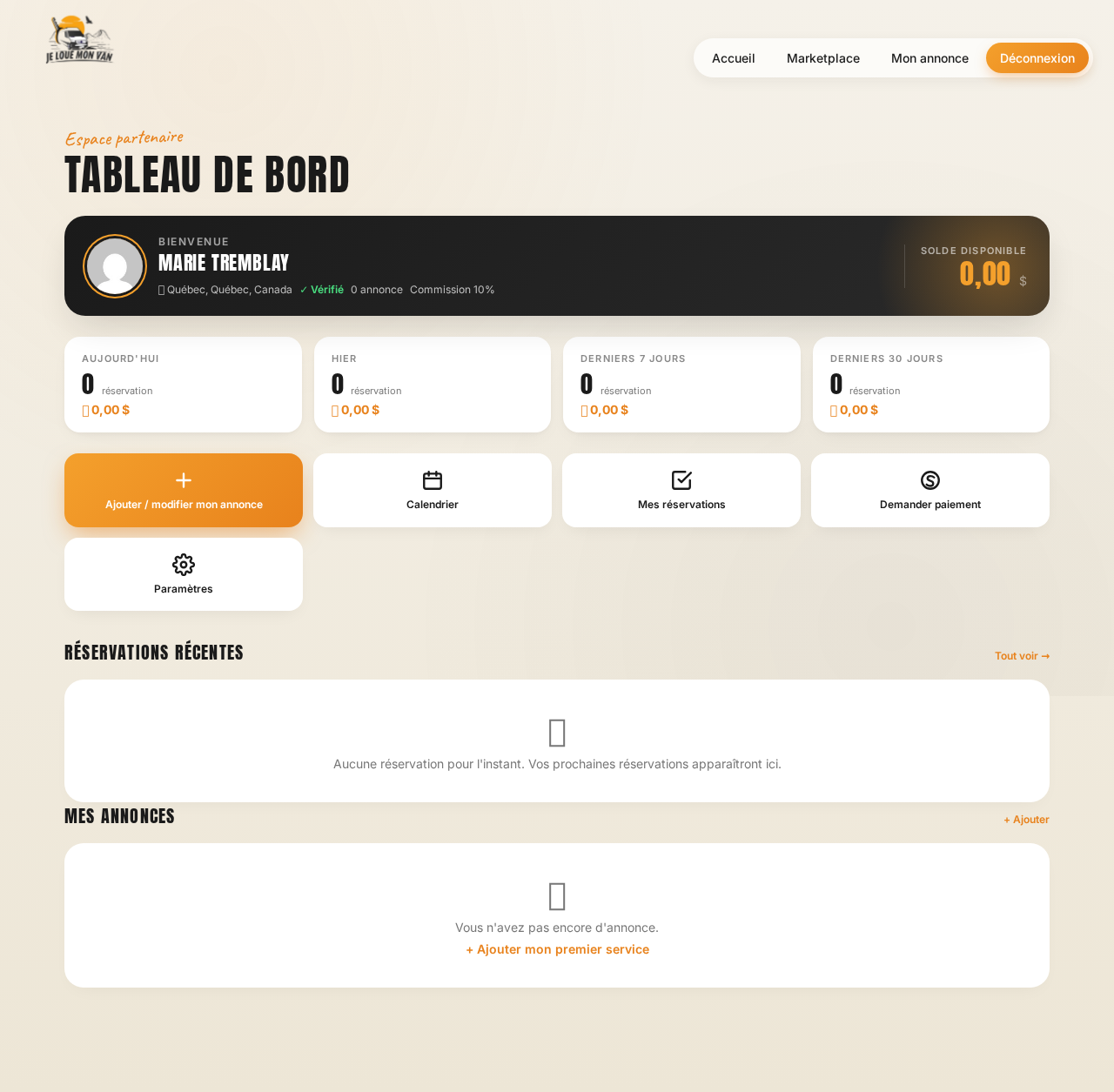 Tableau de bord partenaire desktop